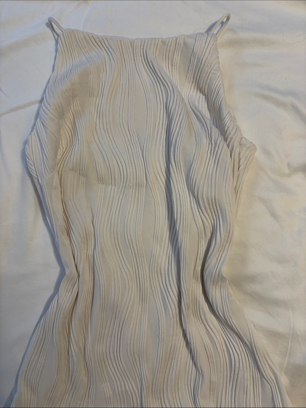 White Textured Sleeveless Midi Dress